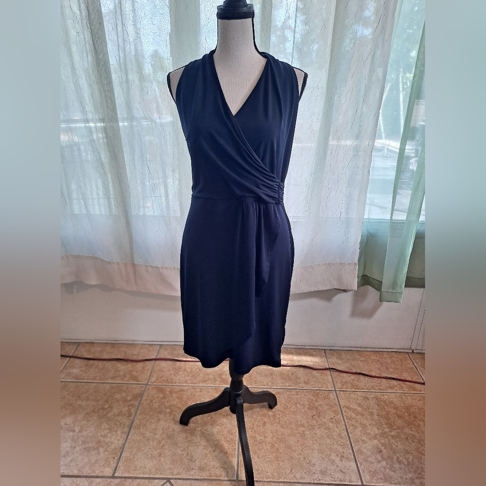 Enfocus Studio Sleeveless Navy Blue Wrap Dress. Size 8